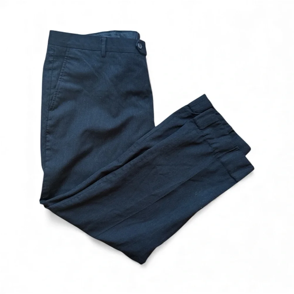 Pronto Uomo Platinum Black Suit Pants Flat Front 100% Wool Dress Pants‎ Size 40